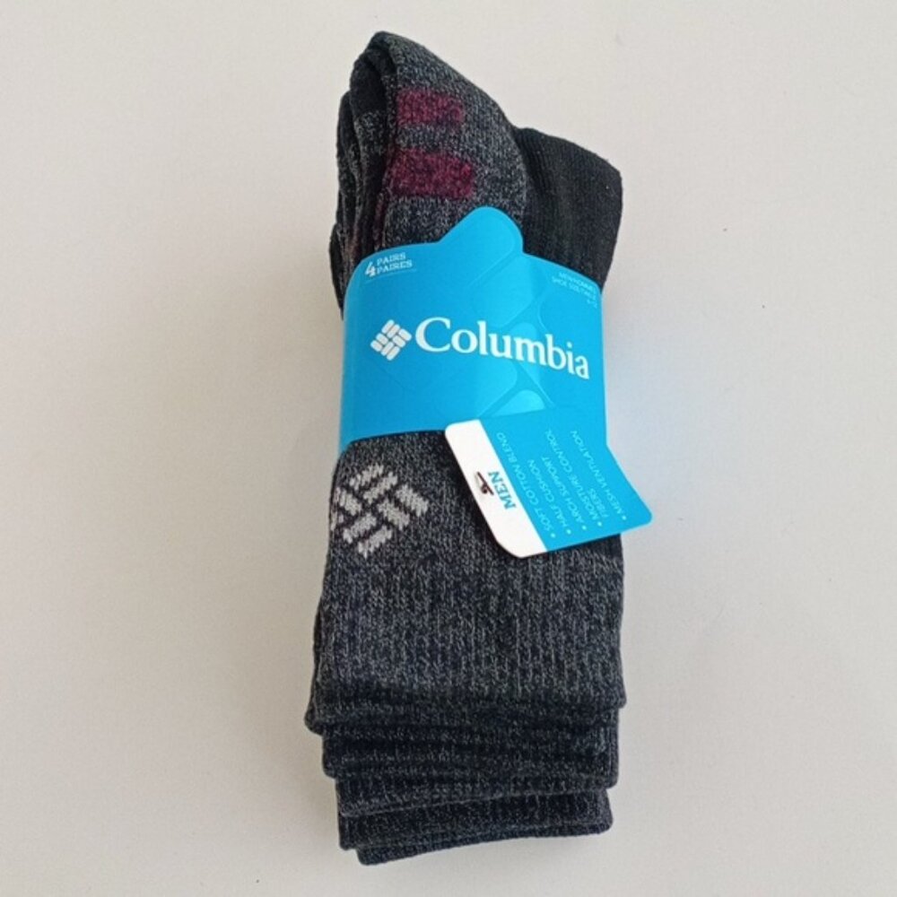 Columbia 4 Pairs Dress Socks Crew Length Men’s Size 10-13 Black Grey Multicolour